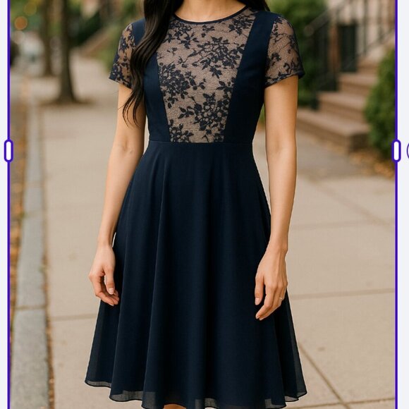 JS Collections Lace Chiffon Metallic Dress Size 8 Formal Pinafore - Picture 1 of 8